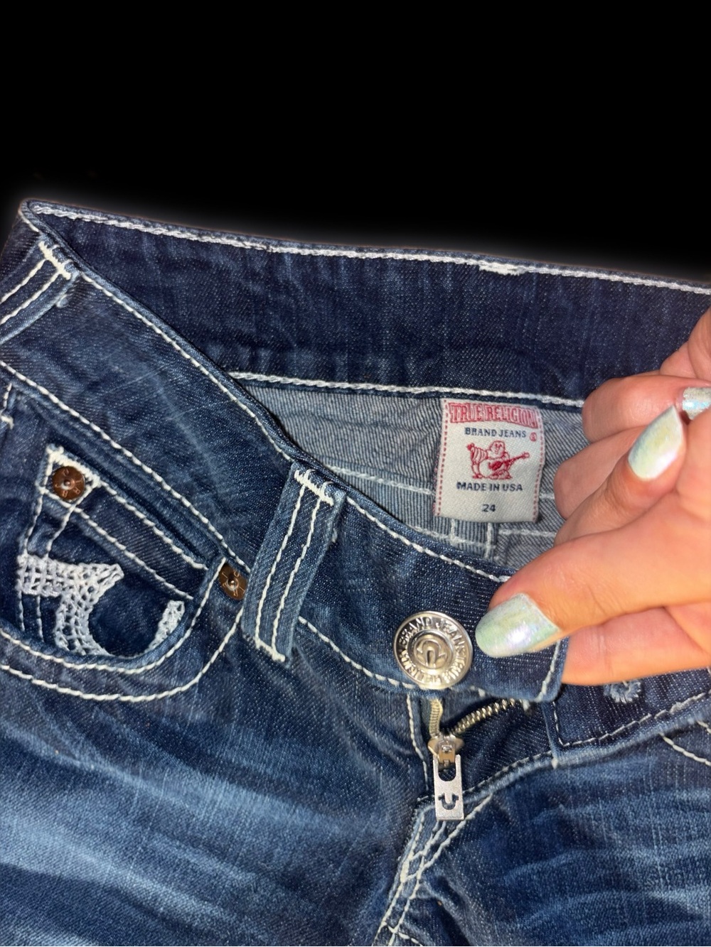 True Religion Blue Denim low waisted straight leg jeans - Picture 6 of 8